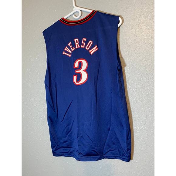 Champion XL Authentic Athletic Apparel Blue Red Jersey Iverson 3 Sixers NBA - Picture 2 of 7